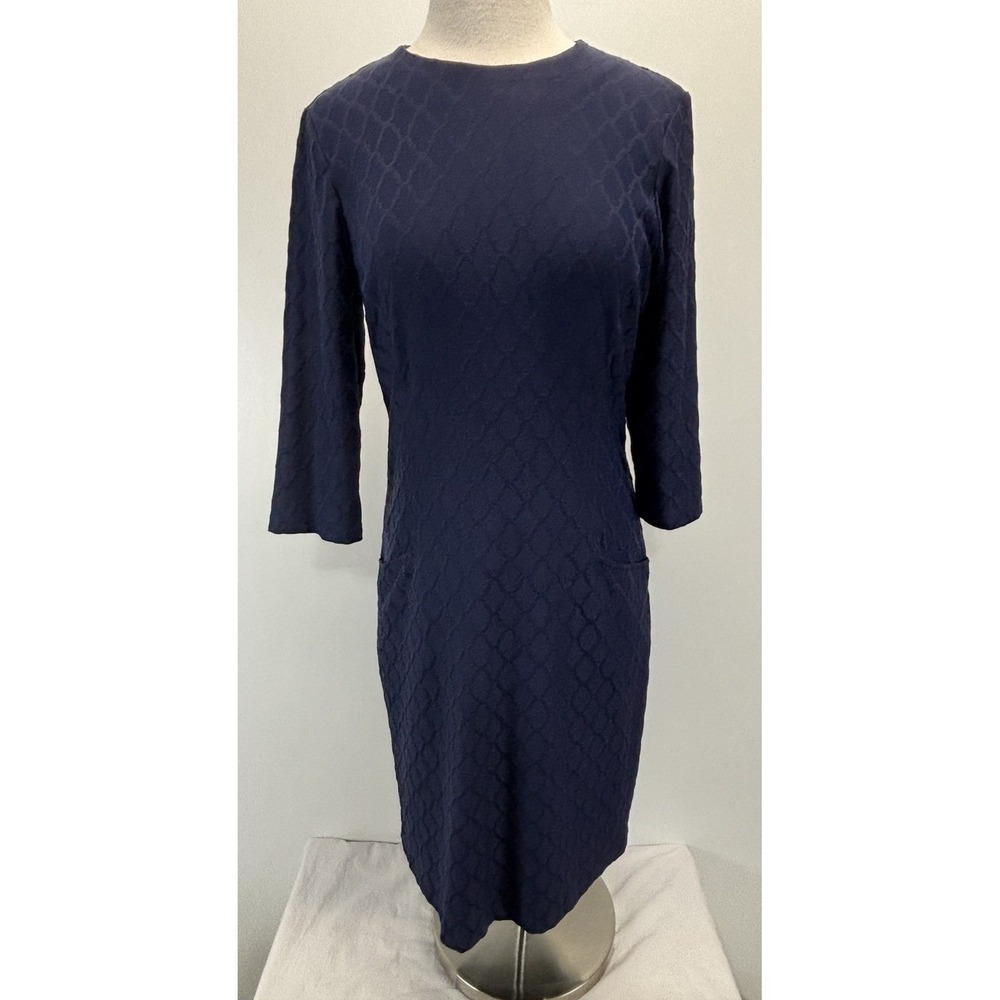 J. McLaughlin Dress Womens M Navy Blue Textured Catalina Cloth Pockets Career